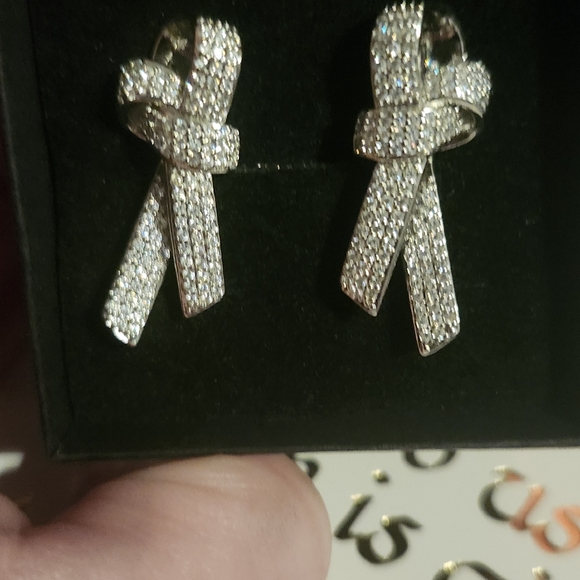 Micro Pave Bowknot Moissanite Diamond Earrings - Picture 7 of 12